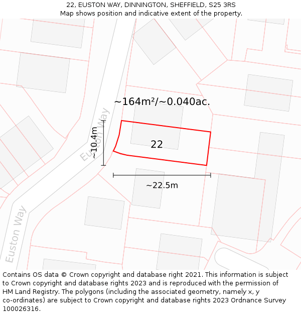 22, EUSTON WAY, DINNINGTON, SHEFFIELD, S25 3RS: Plot and title map