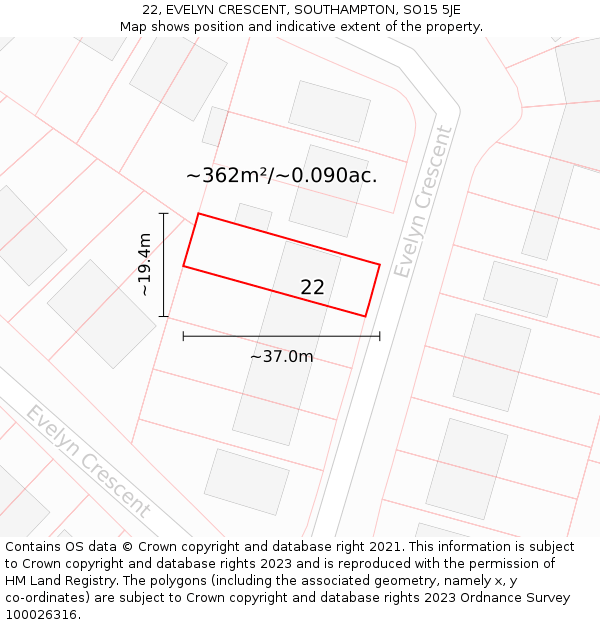 22, EVELYN CRESCENT, SOUTHAMPTON, SO15 5JE: Plot and title map