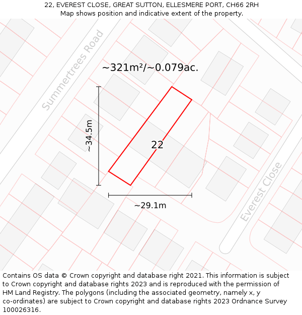 22, EVEREST CLOSE, GREAT SUTTON, ELLESMERE PORT, CH66 2RH: Plot and title map