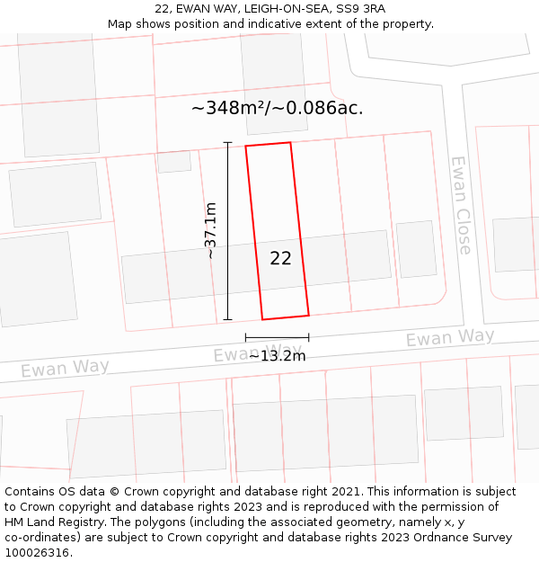 22, EWAN WAY, LEIGH-ON-SEA, SS9 3RA: Plot and title map