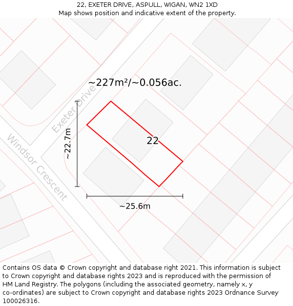 22, EXETER DRIVE, ASPULL, WIGAN, WN2 1XD: Plot and title map