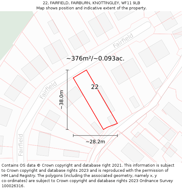 22, FAIRFIELD, FAIRBURN, KNOTTINGLEY, WF11 9LB: Plot and title map