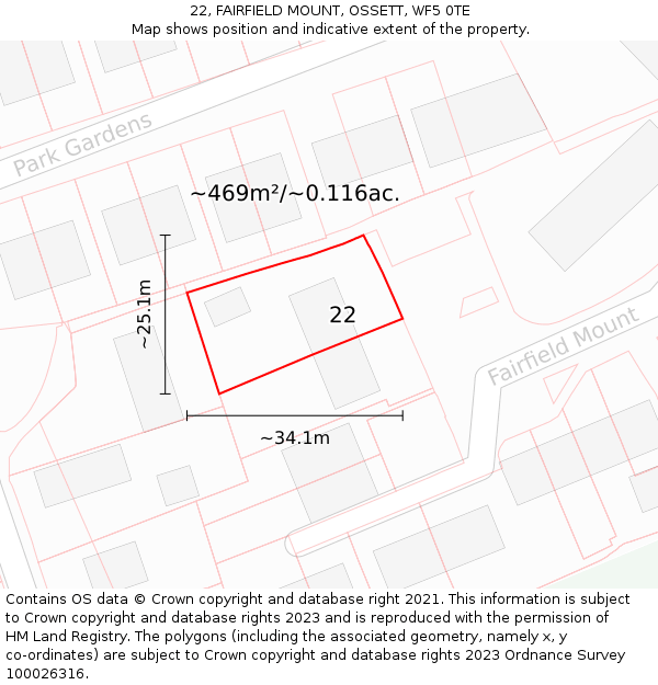 22, FAIRFIELD MOUNT, OSSETT, WF5 0TE: Plot and title map