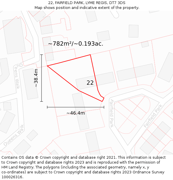 22, FAIRFIELD PARK, LYME REGIS, DT7 3DS: Plot and title map