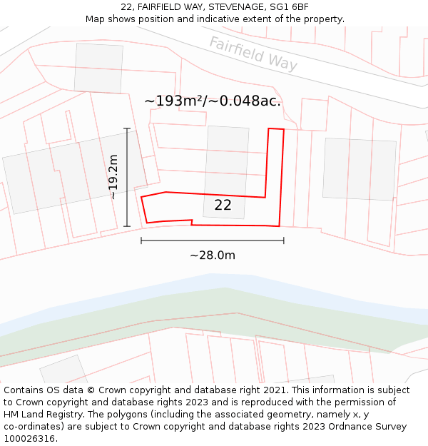 22, FAIRFIELD WAY, STEVENAGE, SG1 6BF: Plot and title map