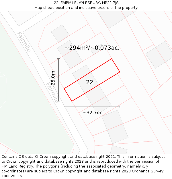 22, FAIRMILE, AYLESBURY, HP21 7JS: Plot and title map