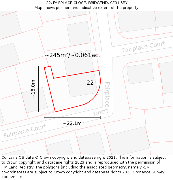 22, FAIRPLACE CLOSE, BRIDGEND, CF31 5BY: Plot and title map