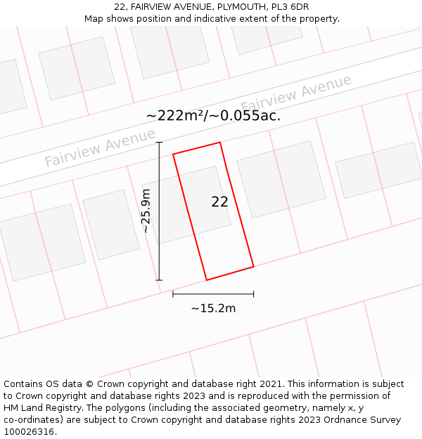 22, FAIRVIEW AVENUE, PLYMOUTH, PL3 6DR: Plot and title map