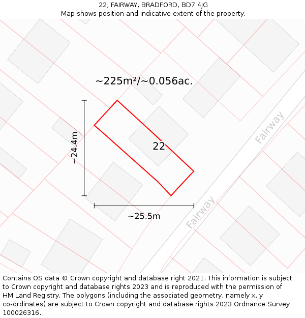 22, FAIRWAY, BRADFORD, BD7 4JG: Plot and title map