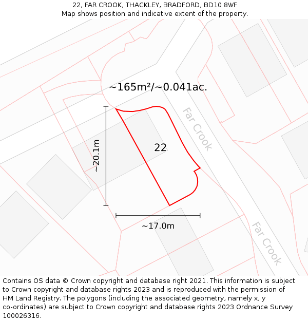 22, FAR CROOK, THACKLEY, BRADFORD, BD10 8WF: Plot and title map