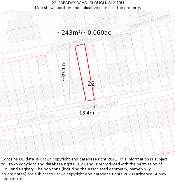 22, FARADAY ROAD, SLOUGH, SL2 1RU: Plot and title map