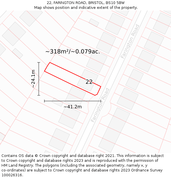 22, FARINGTON ROAD, BRISTOL, BS10 5BW: Plot and title map