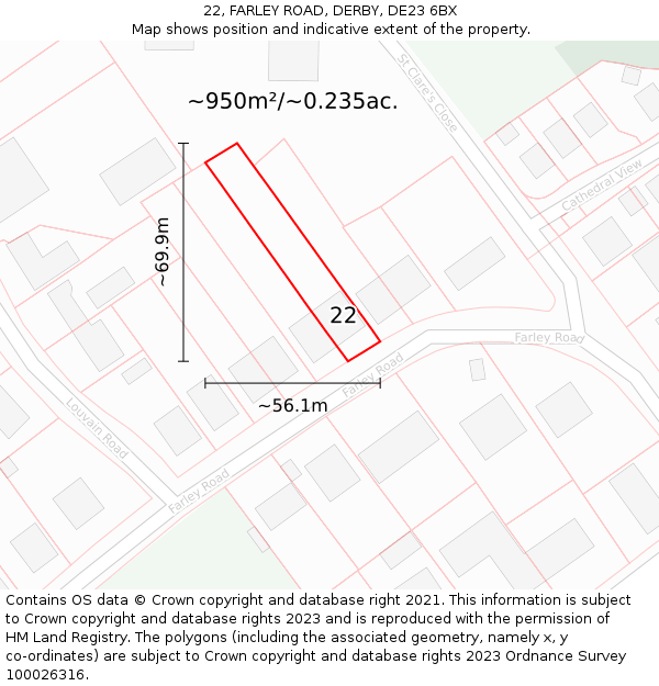 22, FARLEY ROAD, DERBY, DE23 6BX: Plot and title map