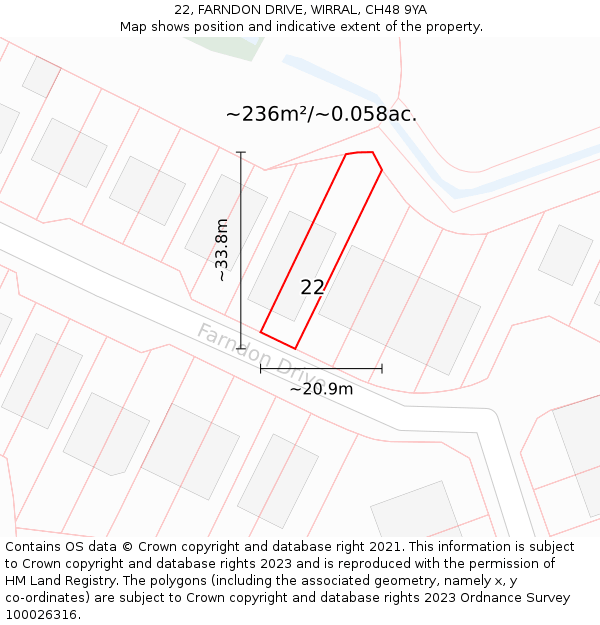 22, FARNDON DRIVE, WIRRAL, CH48 9YA: Plot and title map