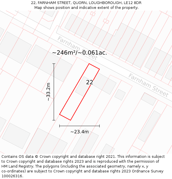 22, FARNHAM STREET, QUORN, LOUGHBOROUGH, LE12 8DR: Plot and title map
