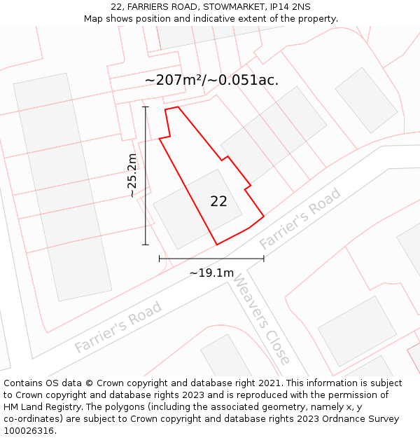22, FARRIERS ROAD, STOWMARKET, IP14 2NS: Plot and title map