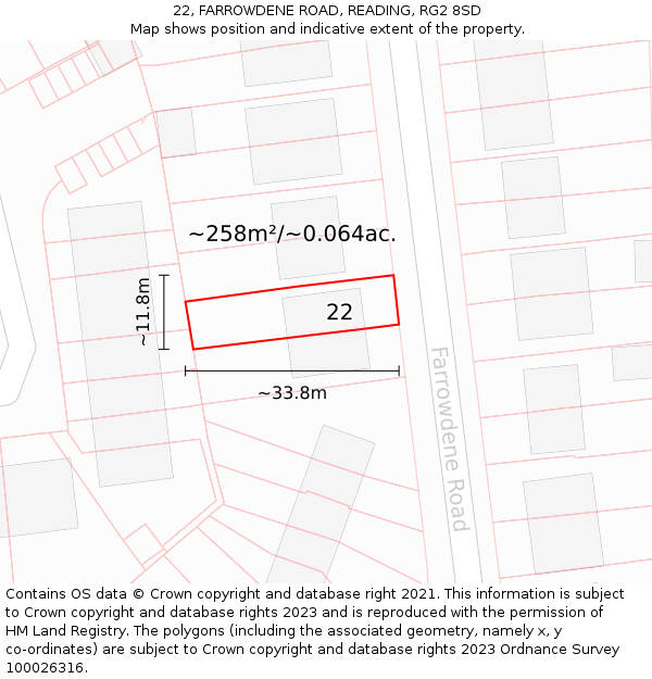 22, FARROWDENE ROAD, READING, RG2 8SD: Plot and title map