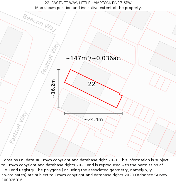 22, FASTNET WAY, LITTLEHAMPTON, BN17 6PW: Plot and title map