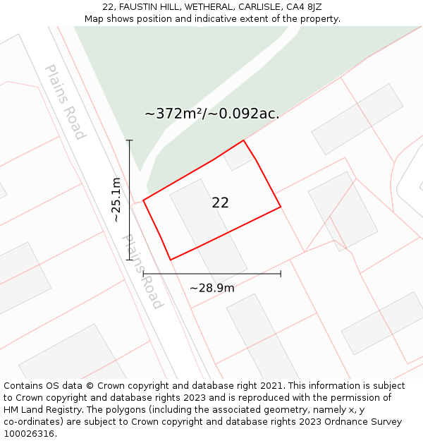 22, FAUSTIN HILL, WETHERAL, CARLISLE, CA4 8JZ: Plot and title map