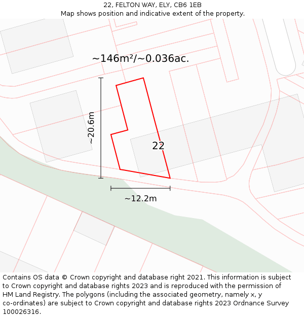 22, FELTON WAY, ELY, CB6 1EB: Plot and title map