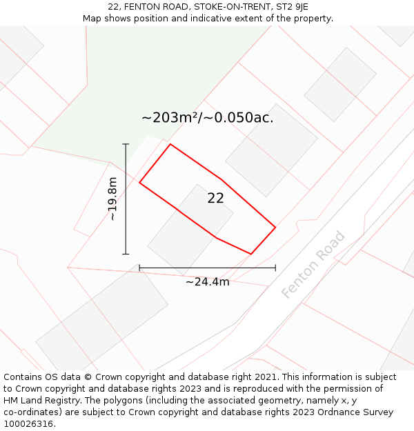 22, FENTON ROAD, STOKE-ON-TRENT, ST2 9JE: Plot and title map