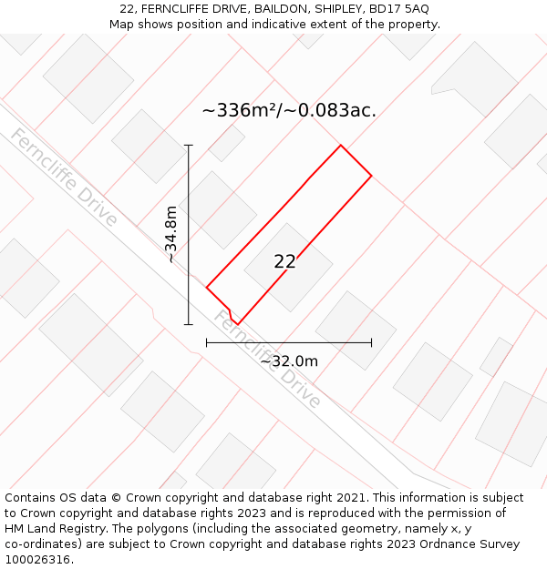 22, FERNCLIFFE DRIVE, BAILDON, SHIPLEY, BD17 5AQ: Plot and title map