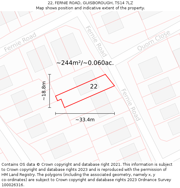 22, FERNIE ROAD, GUISBOROUGH, TS14 7LZ: Plot and title map