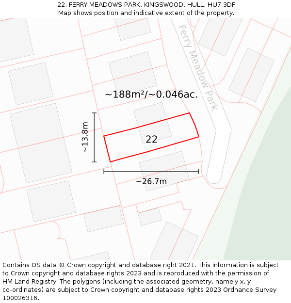 22, FERRY MEADOWS PARK, KINGSWOOD, HULL, HU7 3DF: Plot and title map