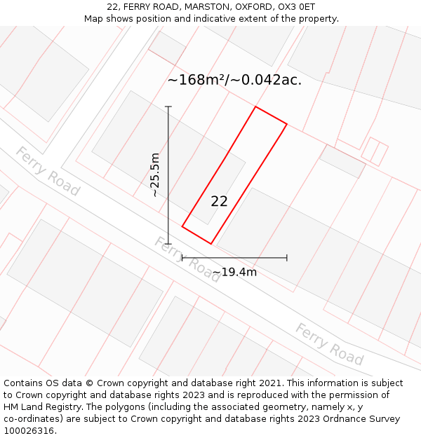 22, FERRY ROAD, MARSTON, OXFORD, OX3 0ET: Plot and title map
