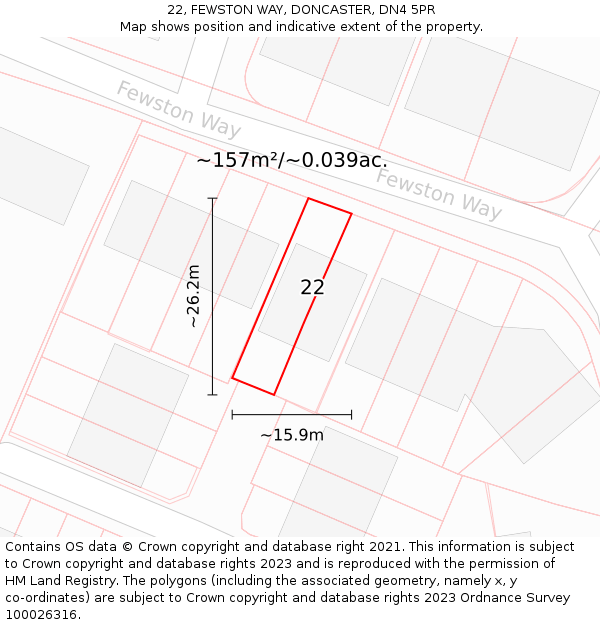 22, FEWSTON WAY, DONCASTER, DN4 5PR: Plot and title map