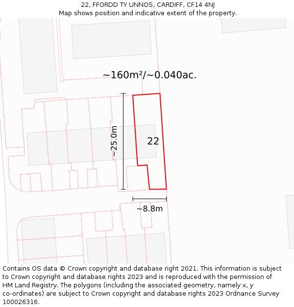 22, FFORDD TY UNNOS, CARDIFF, CF14 4NJ: Plot and title map