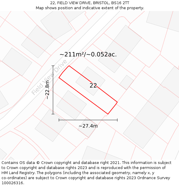 22, FIELD VIEW DRIVE, BRISTOL, BS16 2TT: Plot and title map