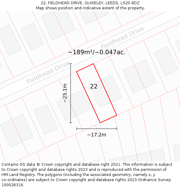 22, FIELDHEAD DRIVE, GUISELEY, LEEDS, LS20 8DZ: Plot and title map