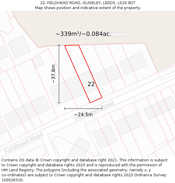 22, FIELDHEAD ROAD, GUISELEY, LEEDS, LS20 8DT: Plot and title map