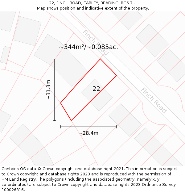 22, FINCH ROAD, EARLEY, READING, RG6 7JU: Plot and title map