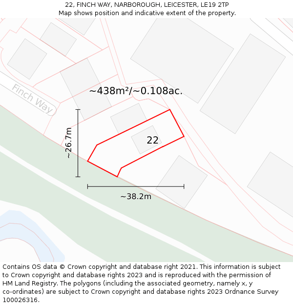 22, FINCH WAY, NARBOROUGH, LEICESTER, LE19 2TP: Plot and title map