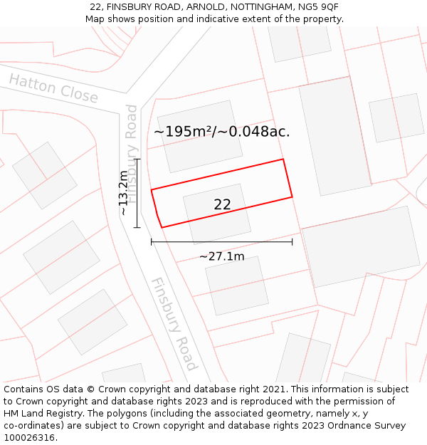 22, FINSBURY ROAD, ARNOLD, NOTTINGHAM, NG5 9QF: Plot and title map
