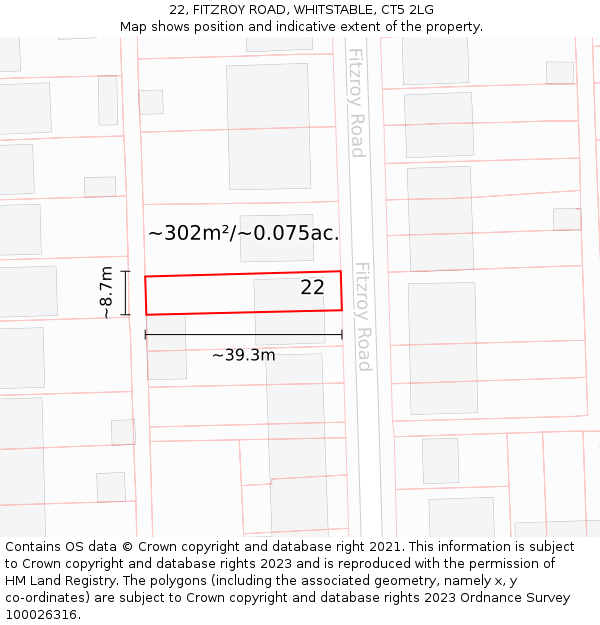 22, FITZROY ROAD, WHITSTABLE, CT5 2LG: Plot and title map