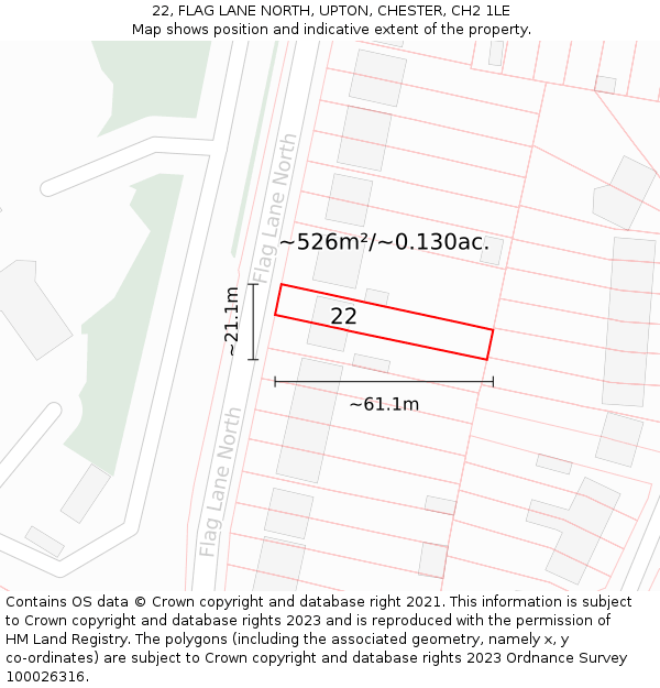 22, FLAG LANE NORTH, UPTON, CHESTER, CH2 1LE: Plot and title map