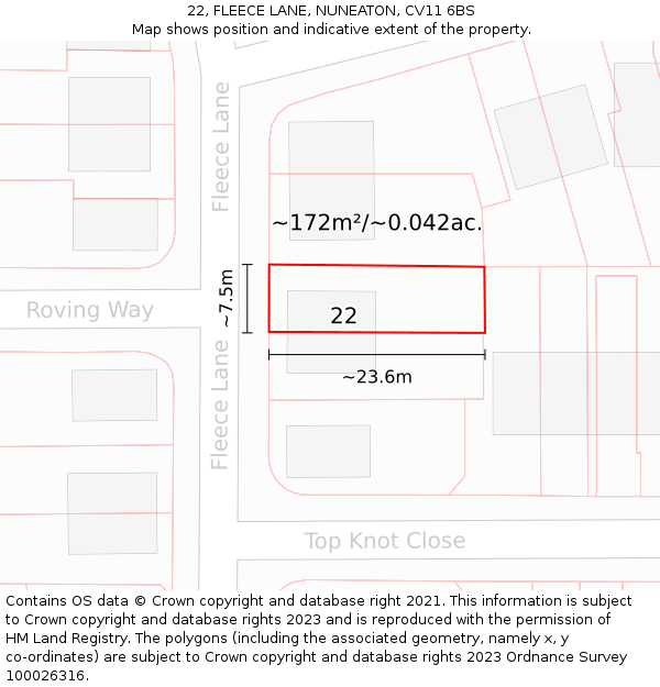 22, FLEECE LANE, NUNEATON, CV11 6BS: Plot and title map