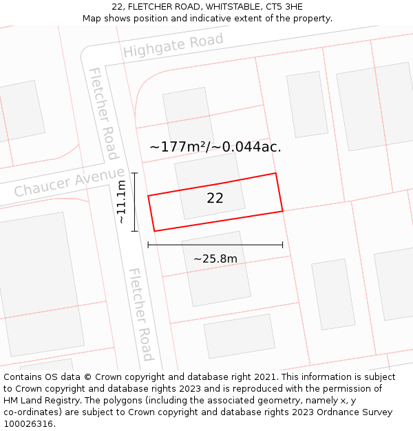 22, FLETCHER ROAD, WHITSTABLE, CT5 3HE: Plot and title map
