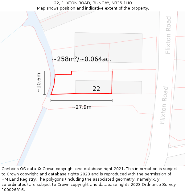 22, FLIXTON ROAD, BUNGAY, NR35 1HQ: Plot and title map