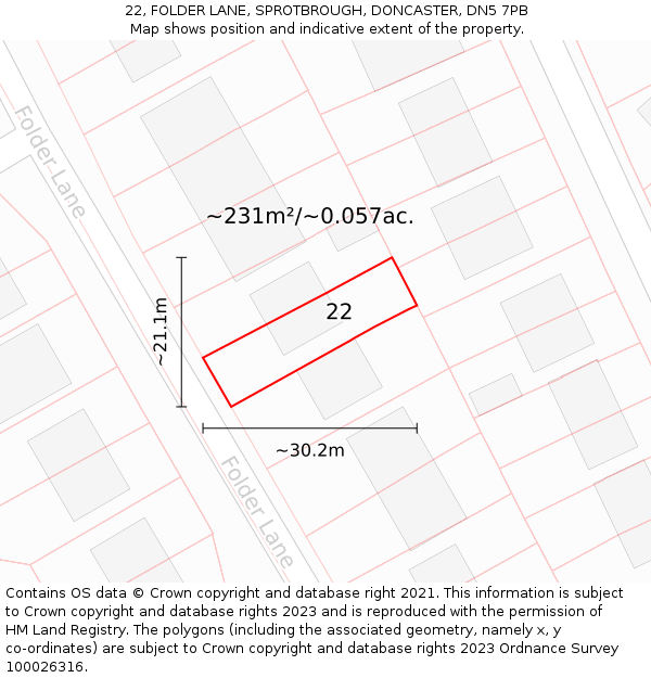 22, FOLDER LANE, SPROTBROUGH, DONCASTER, DN5 7PB: Plot and title map