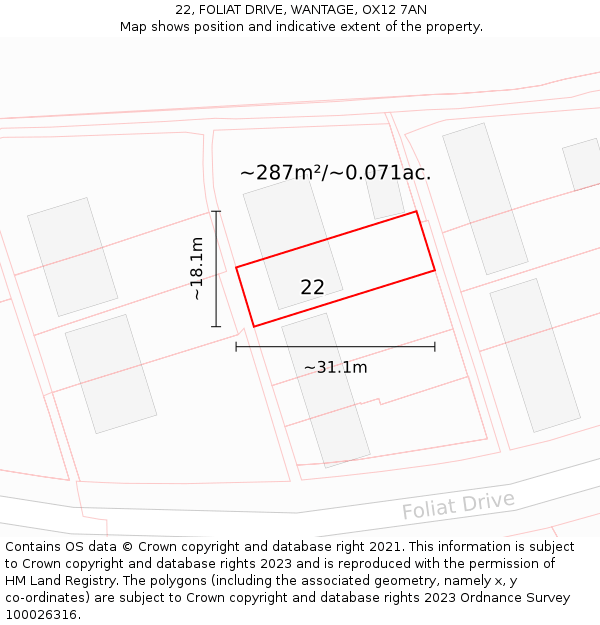 22, FOLIAT DRIVE, WANTAGE, OX12 7AN: Plot and title map
