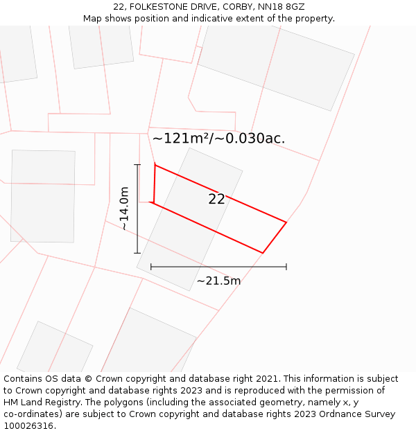 22, FOLKESTONE DRIVE, CORBY, NN18 8GZ: Plot and title map