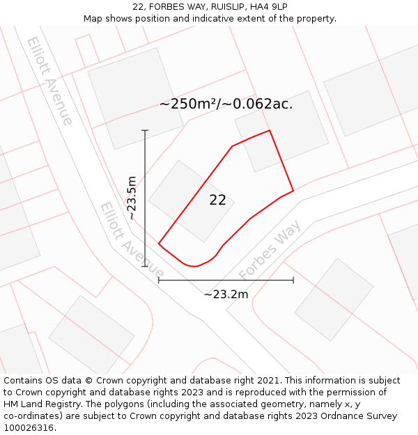 22, FORBES WAY, RUISLIP, HA4 9LP: Plot and title map