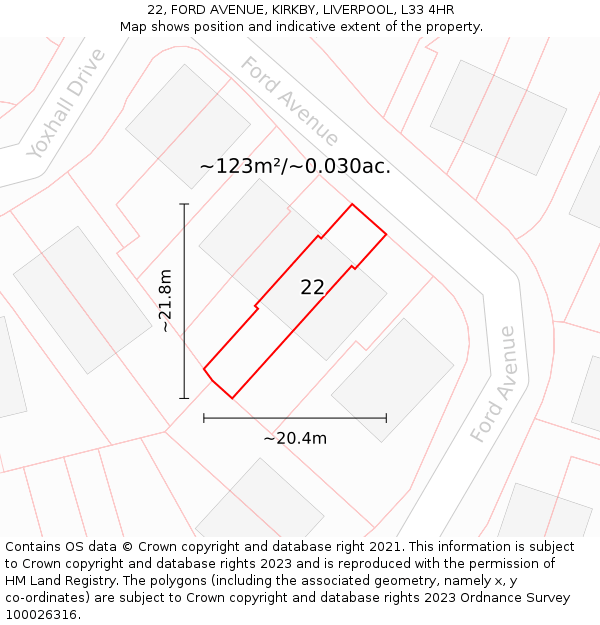 22, FORD AVENUE, KIRKBY, LIVERPOOL, L33 4HR: Plot and title map