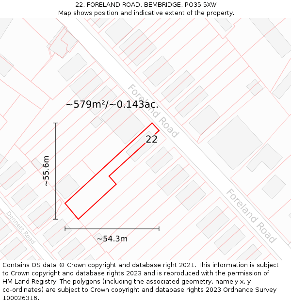 22, FORELAND ROAD, BEMBRIDGE, PO35 5XW: Plot and title map