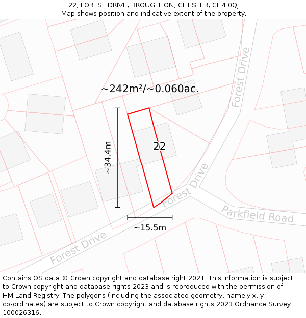 22, FOREST DRIVE, BROUGHTON, CHESTER, CH4 0QJ: Plot and title map