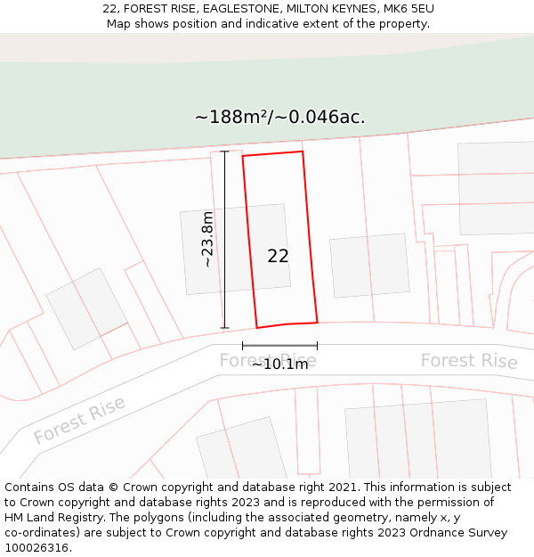 22, FOREST RISE, EAGLESTONE, MILTON KEYNES, MK6 5EU: Plot and title map